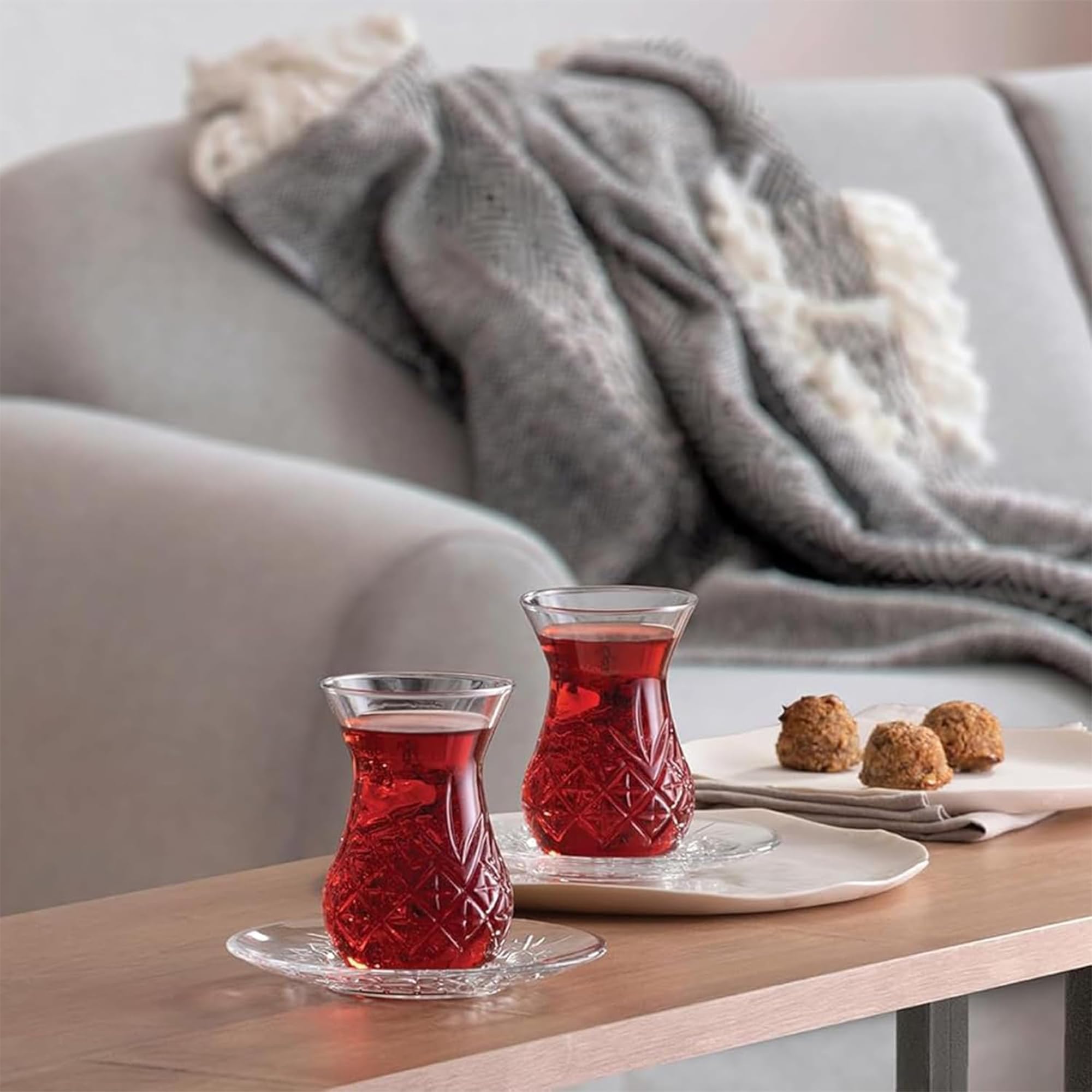 NORDIC SCHILLER – 12 bicchieri da tè turchi con piattini, 170 ml, servizio elegante per 6 persone