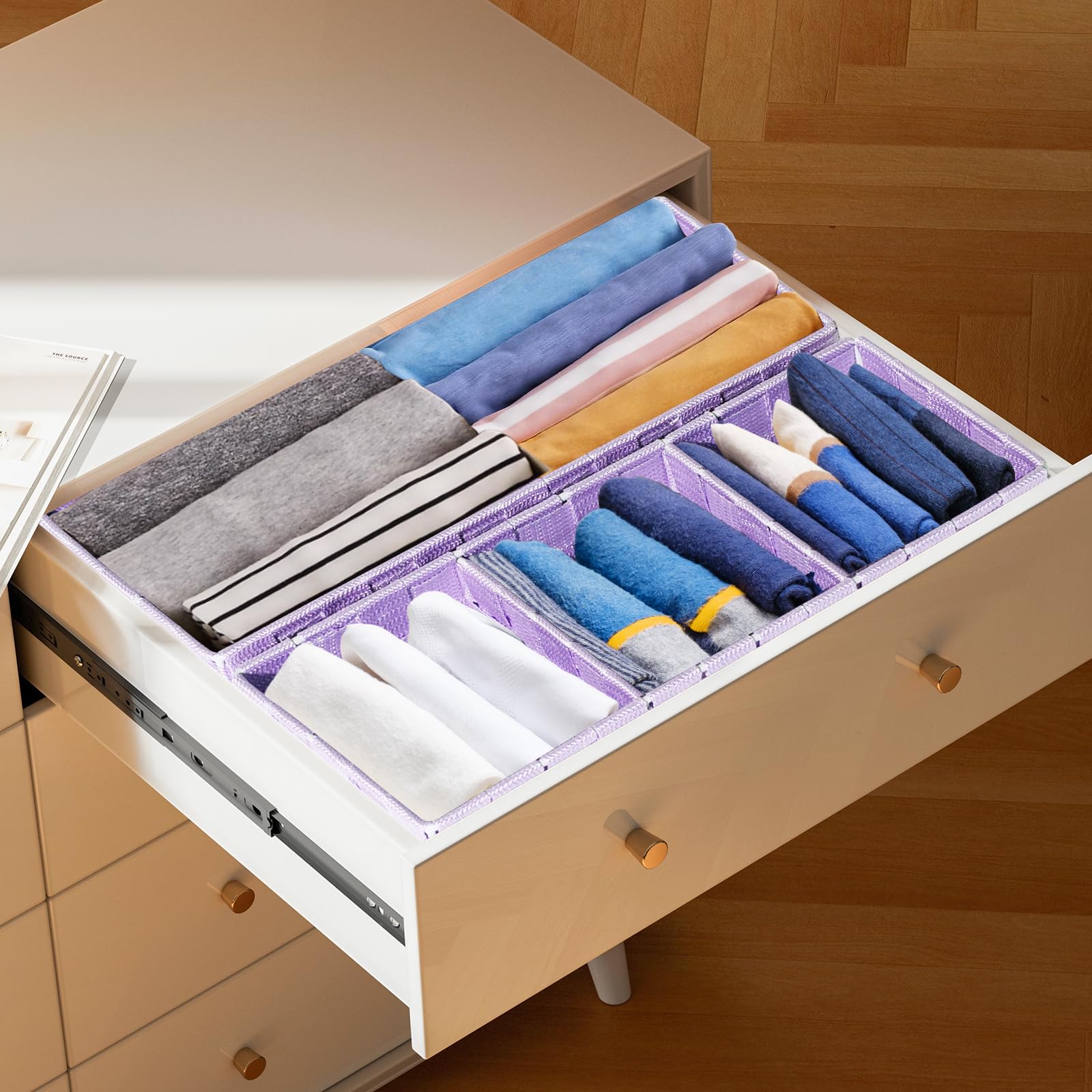 Organizzatore per cassetti, piccolo cesto intrecciato, cestino di vimini fatto a mano per organizzare scrivania, cassettiera, cucina, dispensa, confezione da 7 pezzi, viola