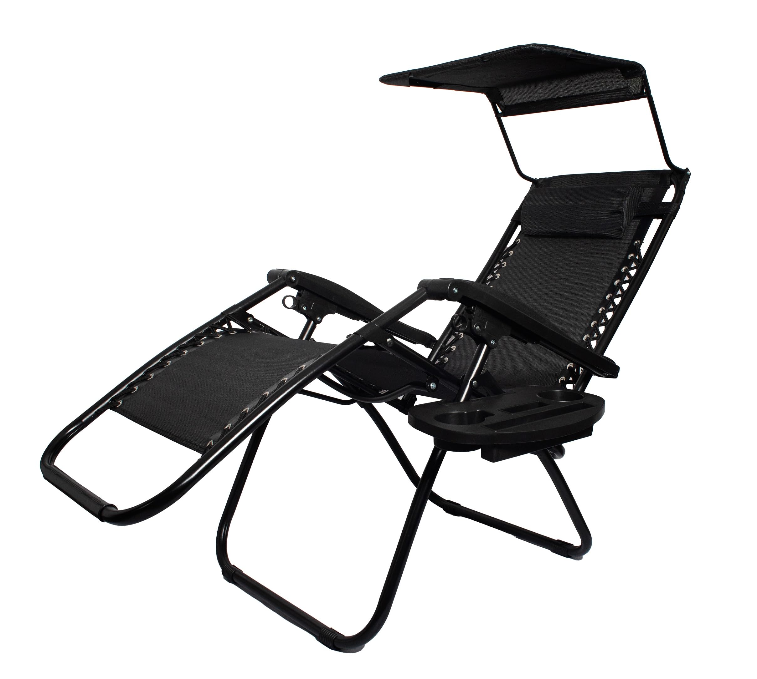 Silla RECLINABLE Plegable Hamaca Tumbona Playa Gravedad Cero Negro Estructura Acero Inoxidable con SOMBRILLA MP-SR1B