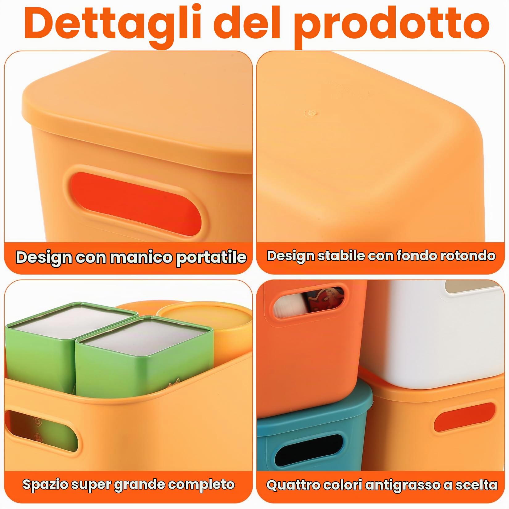 4 Pz Scatole Plastica con Coperchio,Piccole Scatole Portaoggetti con Coperchio, Scatola Portaoggetti Cestini Contenitori Plastica con Coperchios,Contenitori per Armadio Cucina Bagno,24,5x17,5x16cm