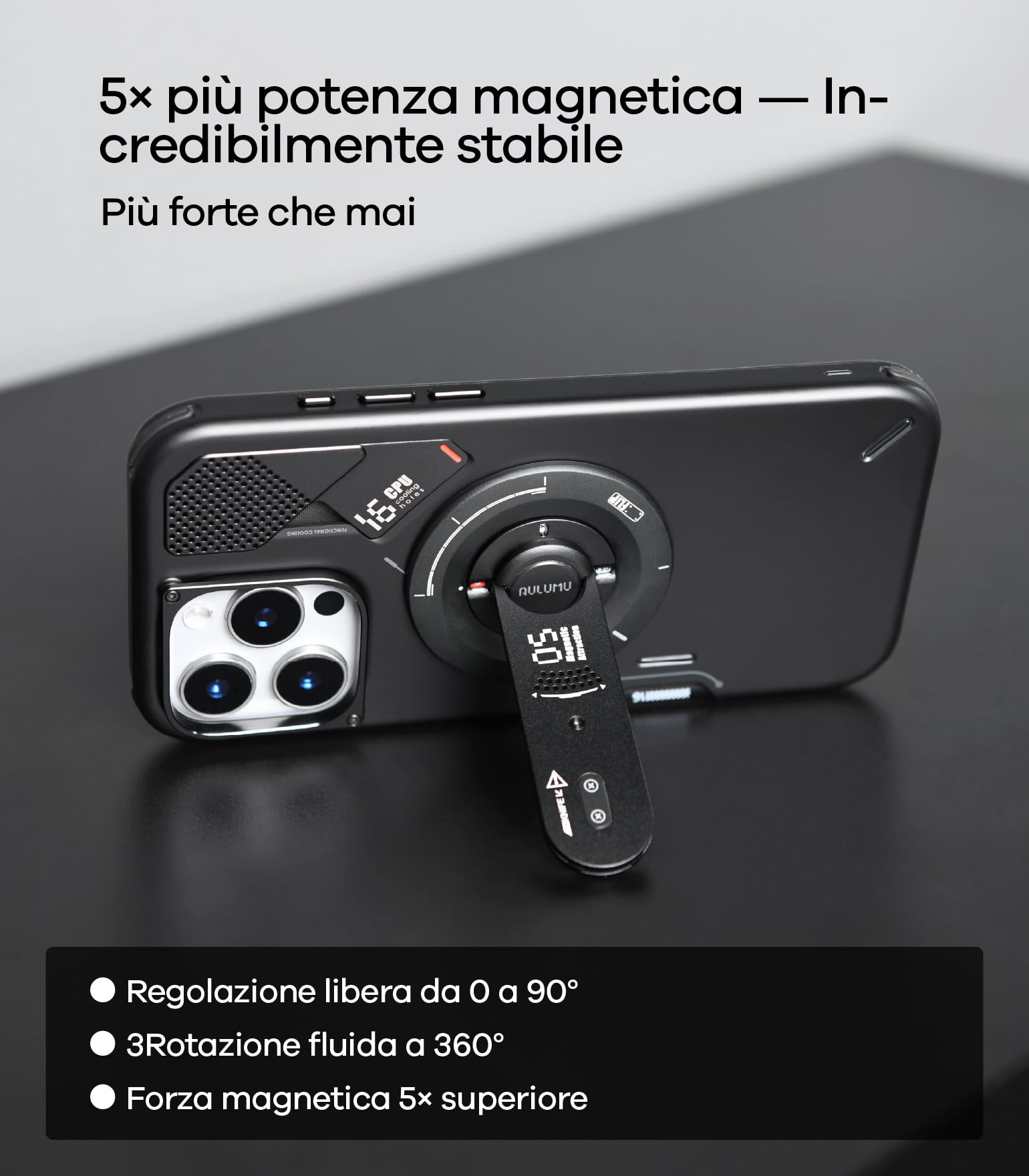 Aulumu G05 Air Supporto Anello Cellulare per MagSafe con Apri-Scatole, 360° Rotazione Supporto Magnetico, Lega di Alluminio Ultra Leggera & Sottile Accessori MagSafe per iPhone 17 16 15 Pro Max, Nero