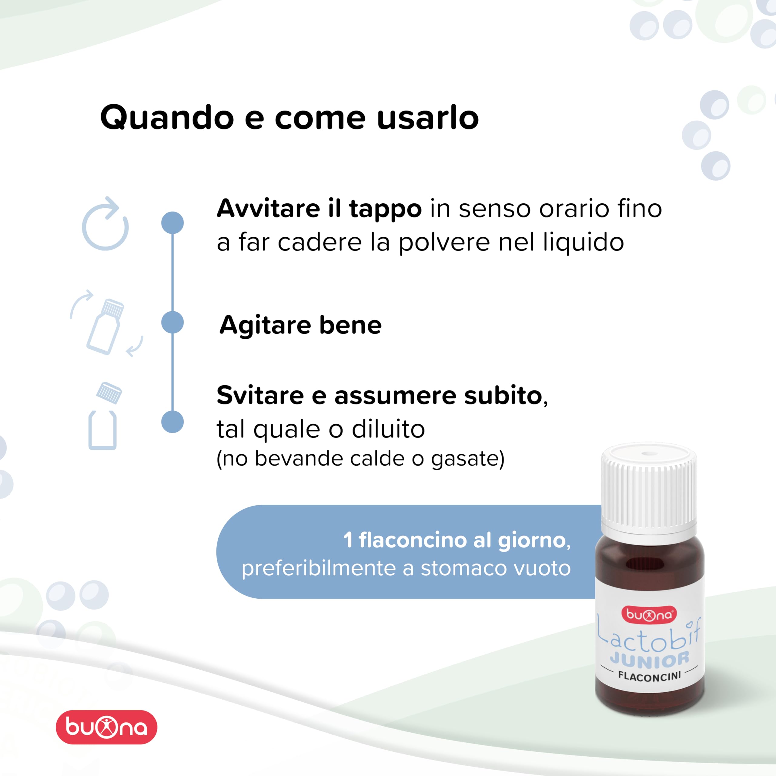 Buona Lactobif Junior 10x10ml, Fermenti Lattici Probiotici Bambini con LGG®, Equilibrio Flora Intestinale, Integratore Fermenti Lattici Bambini e Probiotici per Intestino, Senza Glutine e Lattosio