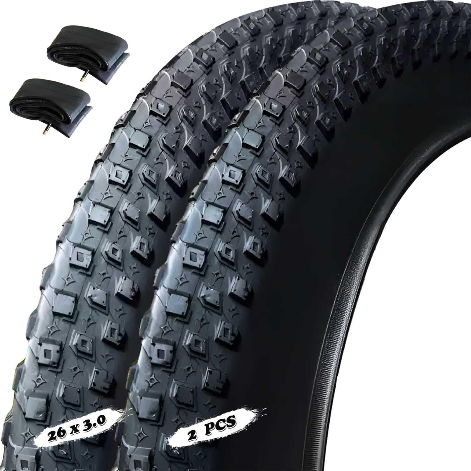 2PCS 26x3.0 Opona Przeciwprzepuklinowa do E-Roweru, Roweru Górskiego, Śniegu i Piasku Wzmocniona Ściana Boczna, Wzór All-Terrain, Kompatybilna z Tubeless(TIRE AND TUBE)