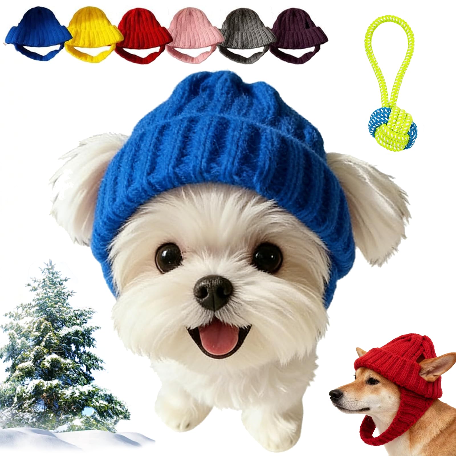 Red Knit Dog Beanie With Ear Flaps - Warm Winter Hat, Hats For Dogs, Cozy Knit Dog Hat For Cold Weather, Cute Dogs Winter Accessories Perfect for Small Breeds (Blue,1PC)