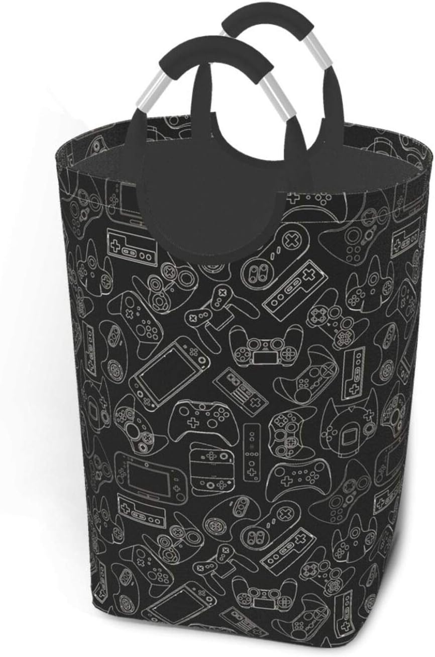 Video Game Controller Black Laundry Basket with Handles Laundry Hamper Toys Storage Organizer Foldable Bucket Washing Bin Dirty Clothes Bag for Home Bathroom Bedroom Dorm