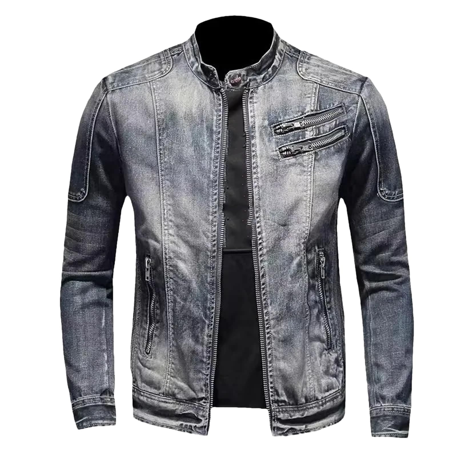Veste en jean homme manteau zippé coupe slim décontracté col rabattu classique
