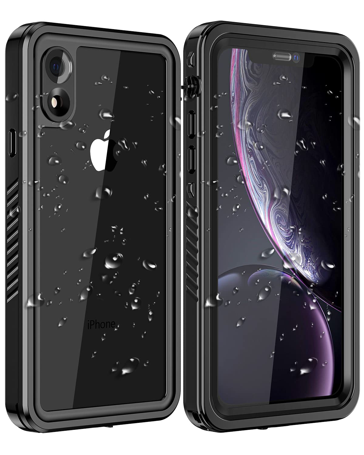 Petocase for iPhone Xr Case IP68 Waterproof Dustproof Shockproof Case Built-in Screen Protector Rugged Full Body Underwater Protective Cover for Apple iPhone Xr 6.1inch, Black/Clear