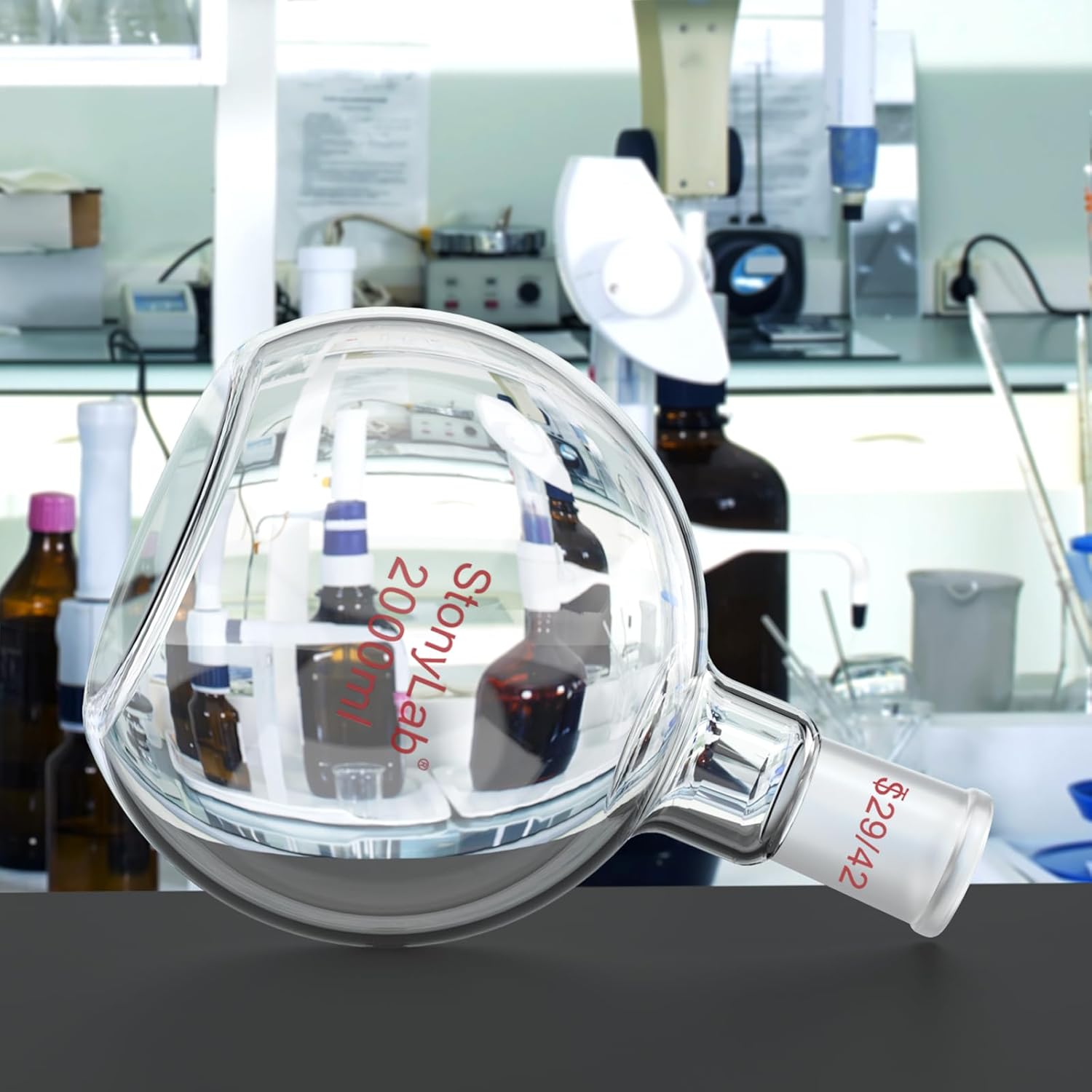 stonylab Heavy Wall Single Neck Borosilicate Glass Flat Bottom Boiling Flask, with 29/42 Standard Taper Outer Joint, 2000ml