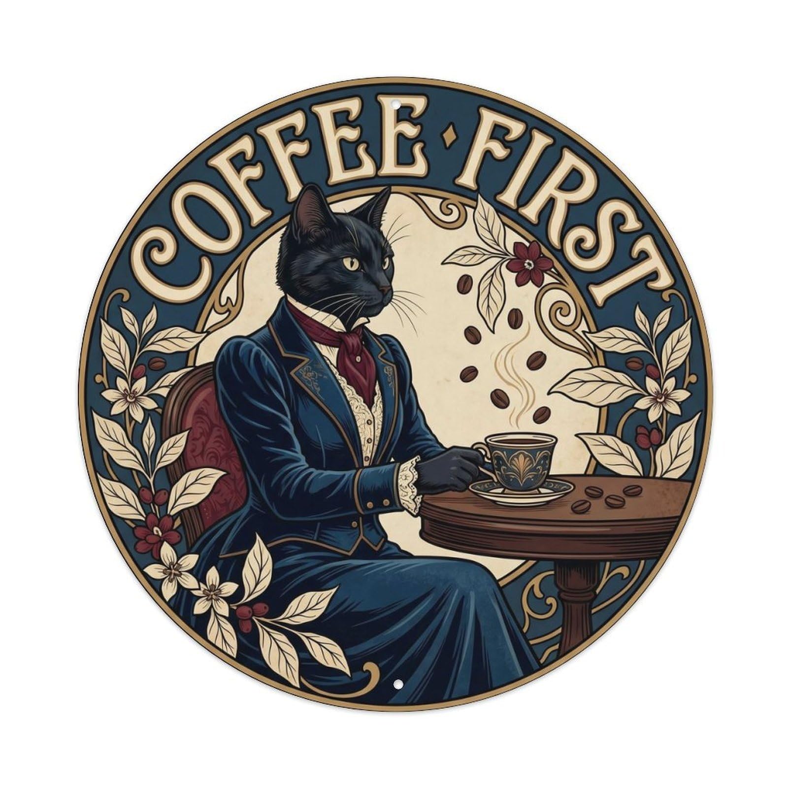 Black Cat Coffee Lover Vintage Animal Wall Decor 2 Metal Tin Sign