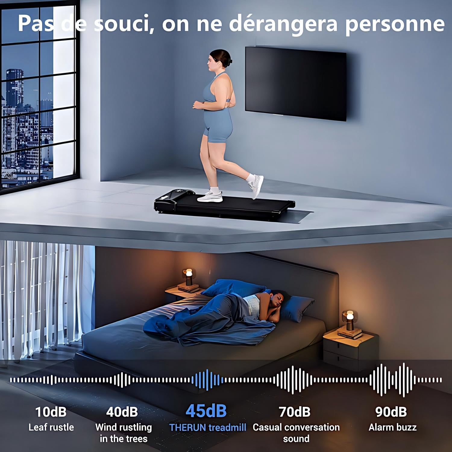 Tapis de Course Portable pour la Maison et Le Bureau, Walking Pad Électrique Moteur 2.5 HP Tapis Roulant 6km/h avec Télécommande, Écran LCD,Capacité 120 KG
