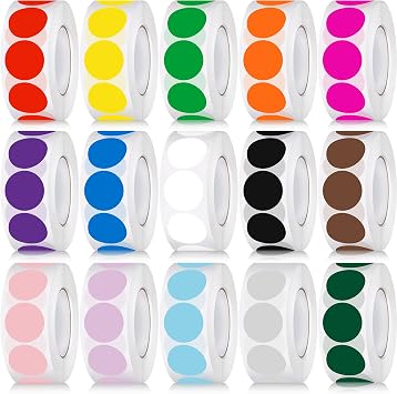 Gersoniel 15000 Pcs 3/4 in Round Color Coding Labels Roll Adhesive Solid Colors Dot Stickers Assorted Colored Circle Dot Label for Back to School Inventory Organize File Classification, 15 Colors