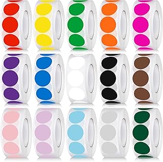 15000 Pcs 3/4 in Round Color Coding Labels Roll Adhesive Solid Colors Do...