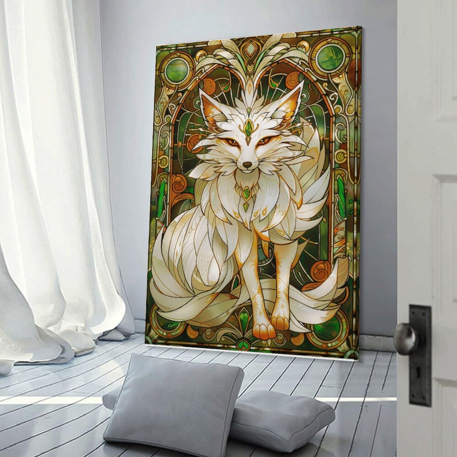 Junmoney Stained Glass Fox Artwork Home Decor Wall Art, 20x30inch(50x75cm), for Wall Displays, Bedrooms Or Room Updates, Ideal for Building A Coordinated Art Wall