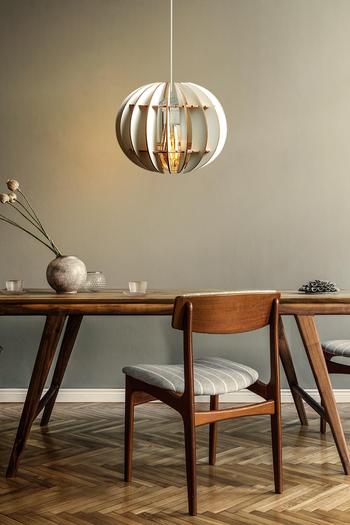 Opviq Elegant Sphere Chandelier – White MDF Display Pendant Lamp