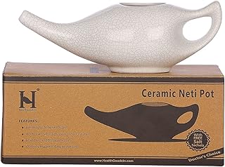 Ceramic Neti Pot with Salt, Dishwasher Friendly, Holds 225 Ml (7.6 Fl Oz) Water - Crackle Pattern Ivory
