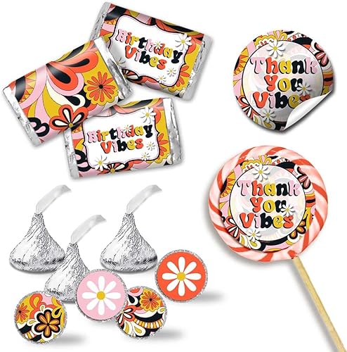 Groovy Birthday Vibes - Kit de calcomanías para fiesta de cumpleaños, 429 piezas. Incluye 60 calcomanías circulares de 2 pulgadas para recuerdos y disponible en Yaxa Colombia