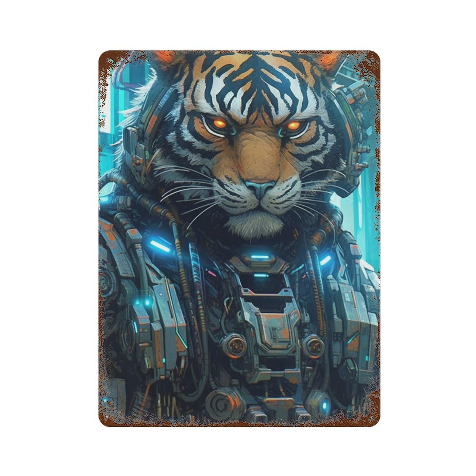 Cybernetic Tiger Armor 15.7"x11.8" Decorative Tin Sign, Farmhouse Wall Decor for Farmhouse, Kitchen And Entryway Decor