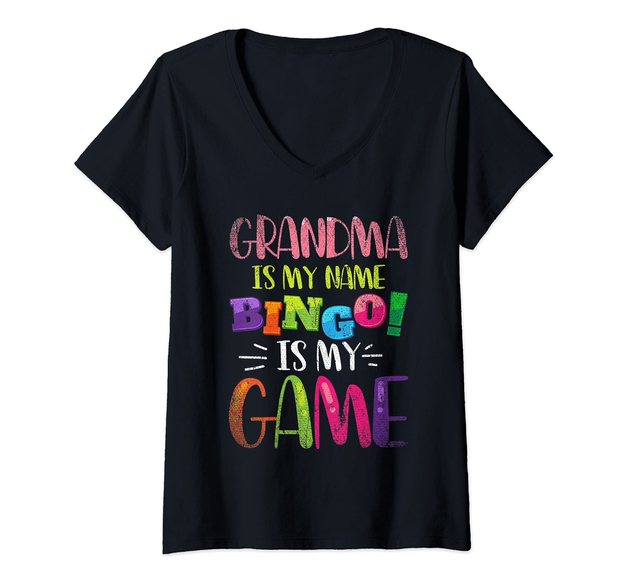 Womens Funny Retired Gift Grandma Is My Name Bingo Is My Game Bingo V-Neck T-Shirt
