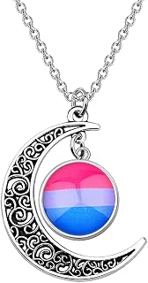 Gay & Lesbian Pride Gifts LGBTQ Crescent Moon Charm Pendant Necklace Rainbow Pride Jewelry for Transgender Pansexual Asexual