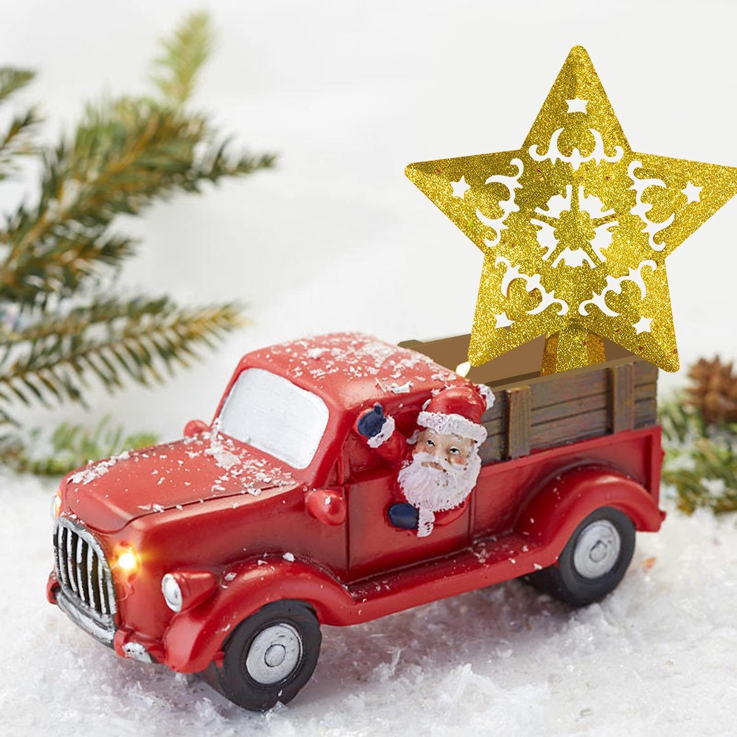 Árbol de Navidad Topper Estrella iluminada árbol T Adornos for árboles de Navidad Golden Star con proyector LED Giratorio de Copo de Nieve