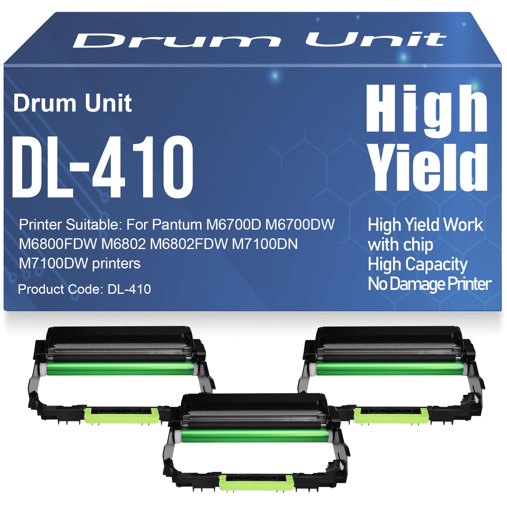 Unità tamburo compatibile con M6700D M6802 e M7100DN tamburo di imaging DL-410 per Pantum M6700D M6700DW M6800FDW M6802 M6802FDW M7100DN M7100DW Stampanti,3PC-Black
