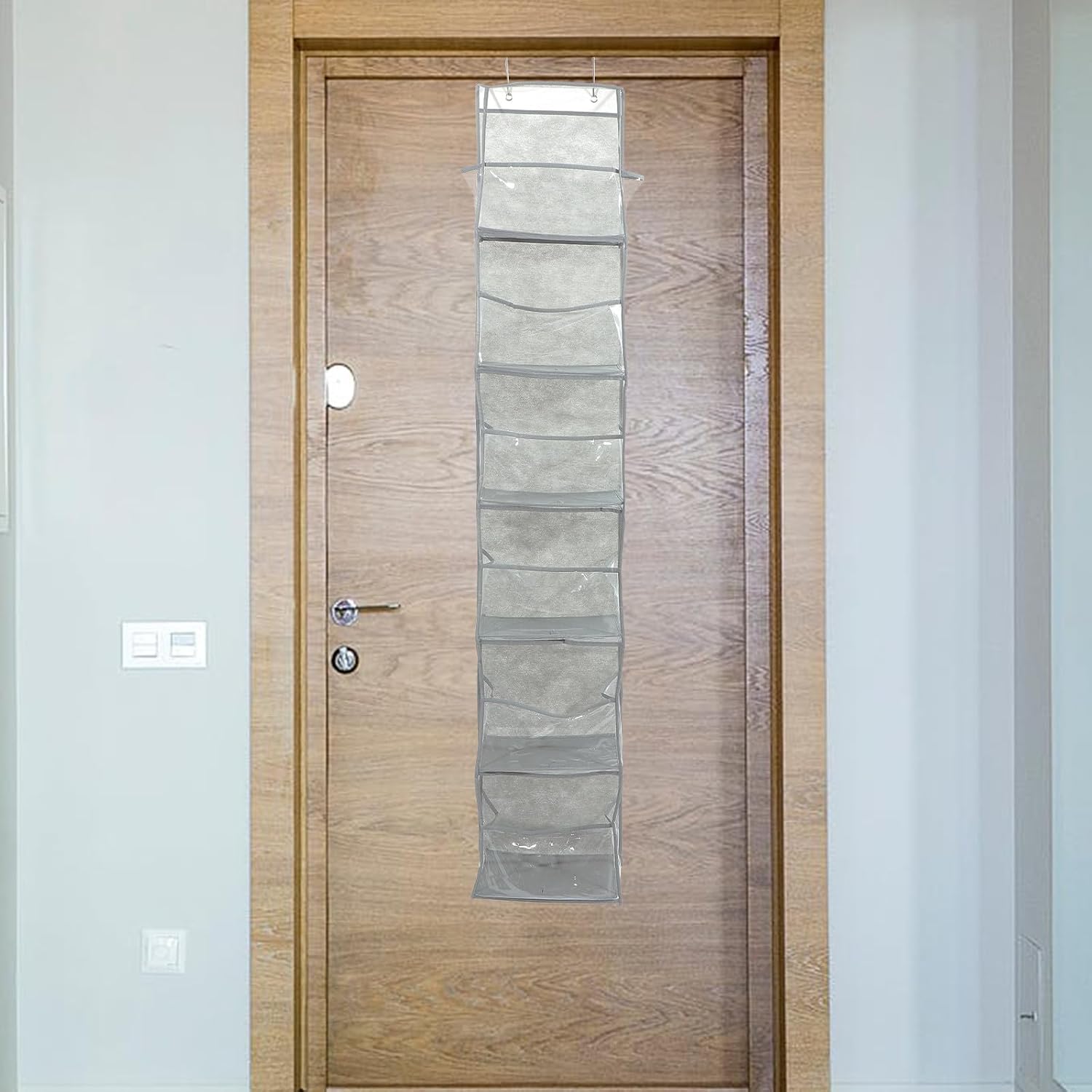 Wakauto Door Hanging Organizer with 6 Gray Multi-layer Storage Bags, No-drill Shoe and Accessory Hanging Pocket for Home Door Closet Storage