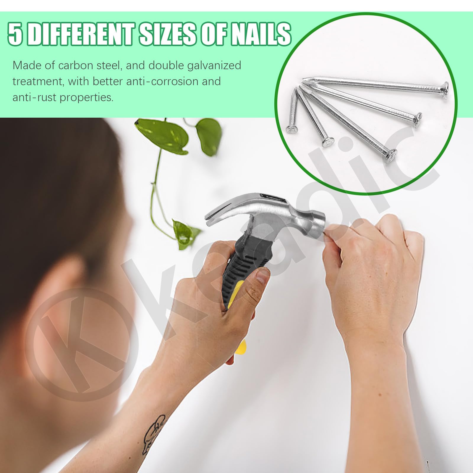 Keadic 488PCS Picture Hanging kit Include Picture Frame Hangers with Wall Nails Photo Hanging Picture Hanging Hooks Claw Hammer D-Ring Screw Hanging Wire for Home Decor - Image 4