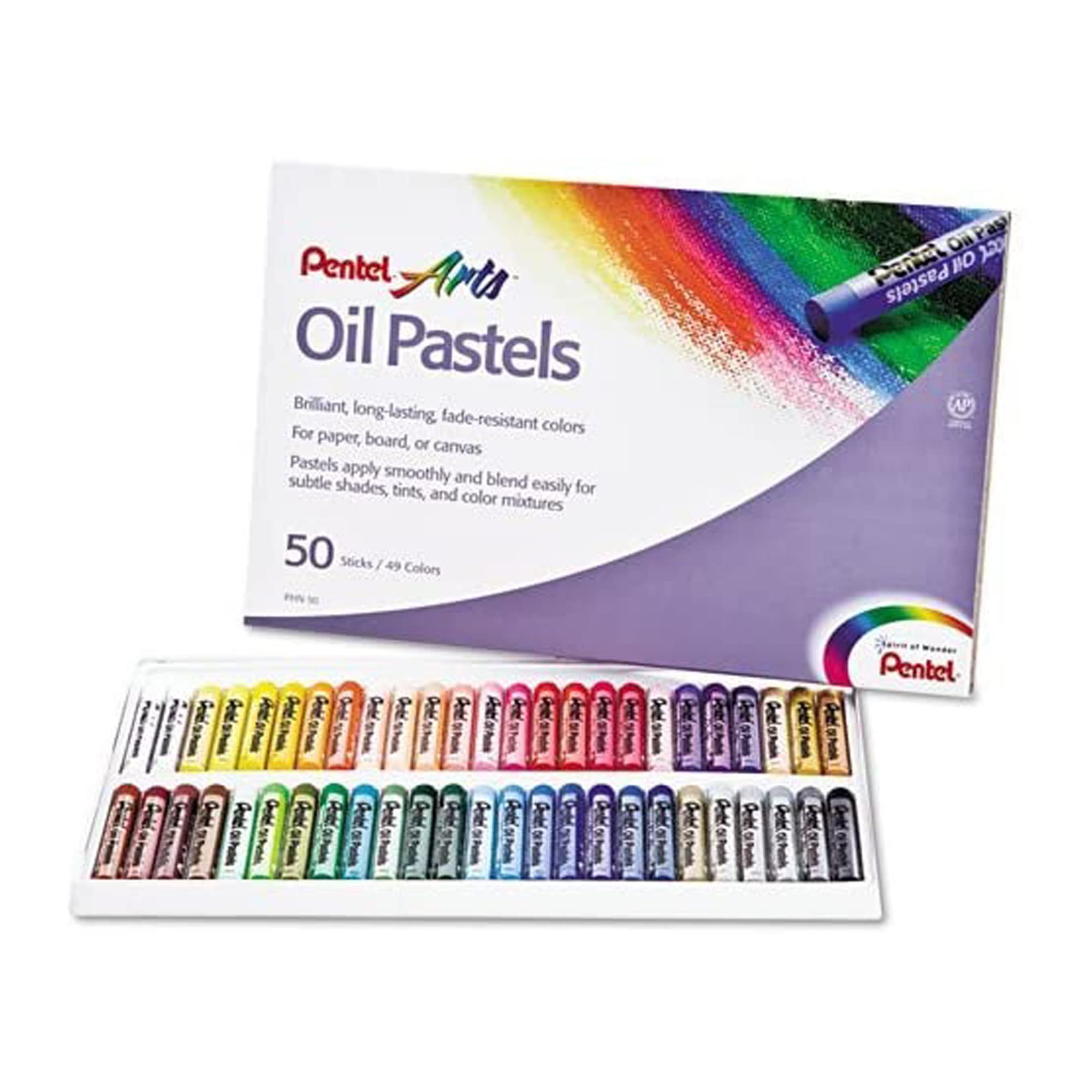 Pentel Oil Pastel Set with Carrying Case, 45-Color Set, Assorted, 50/Set, Sold as Pack of 6
