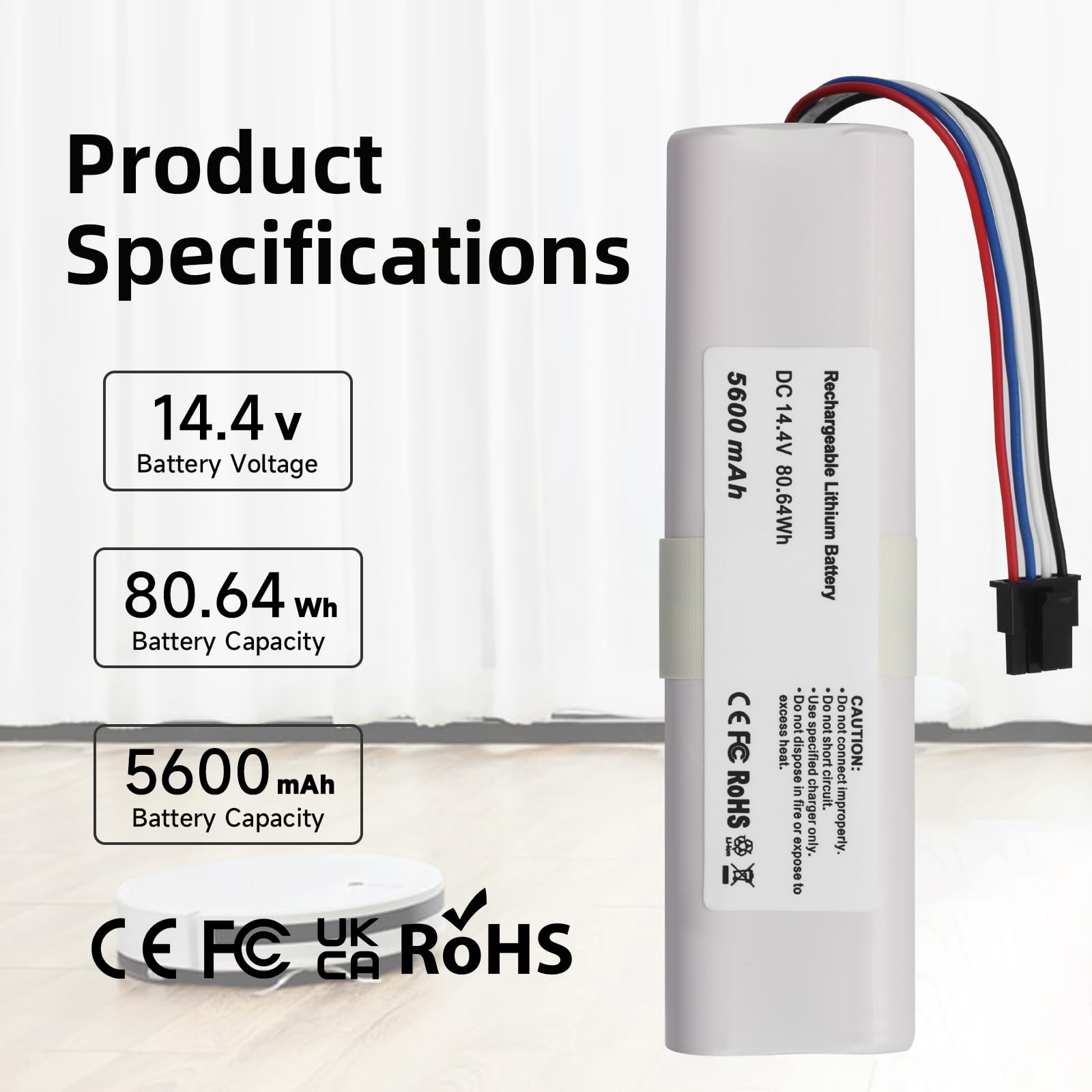 Batteria Ricambio 14.4V 5600mAh Per Robot Aspirapolvere Dreame D10s, Z10, L10 E Modelli Xiaomi/Roborock
