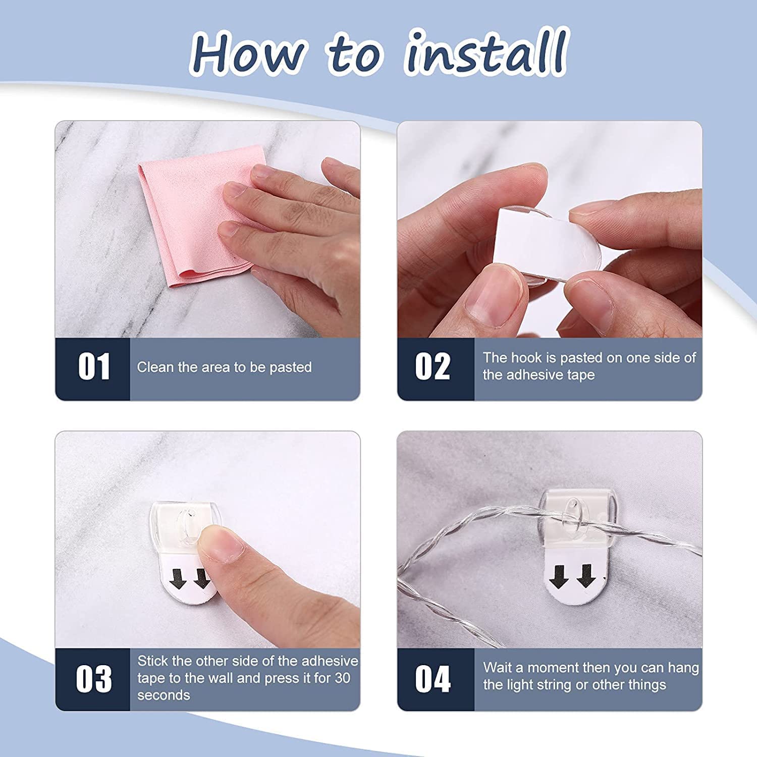 VERAT Plastic Self-Adhesive Wall Hanger Strip | No-Drill, Strong Sticky Towel/Kitchen Hanger with Hooks (Transparent, 20 Clips, 24 Strips) 1