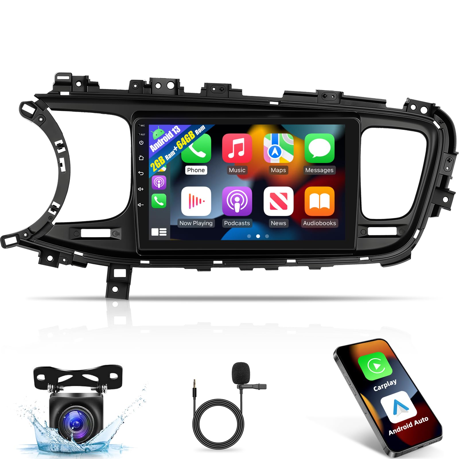 ( used) [2g+64g] car radio for kia k5 optima 2013 2014 2015, android kia k5 stereo with 9 inch touch screen, carplay/android auto/1080p/bluetooth/wifi +ahd backup camera