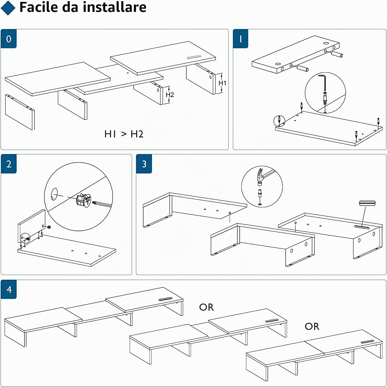 BONTEC Supporto per Doppio Monitor e Smartphone Regolabile in Legno, Organizer da Tavolo fino a 20kg, Nero