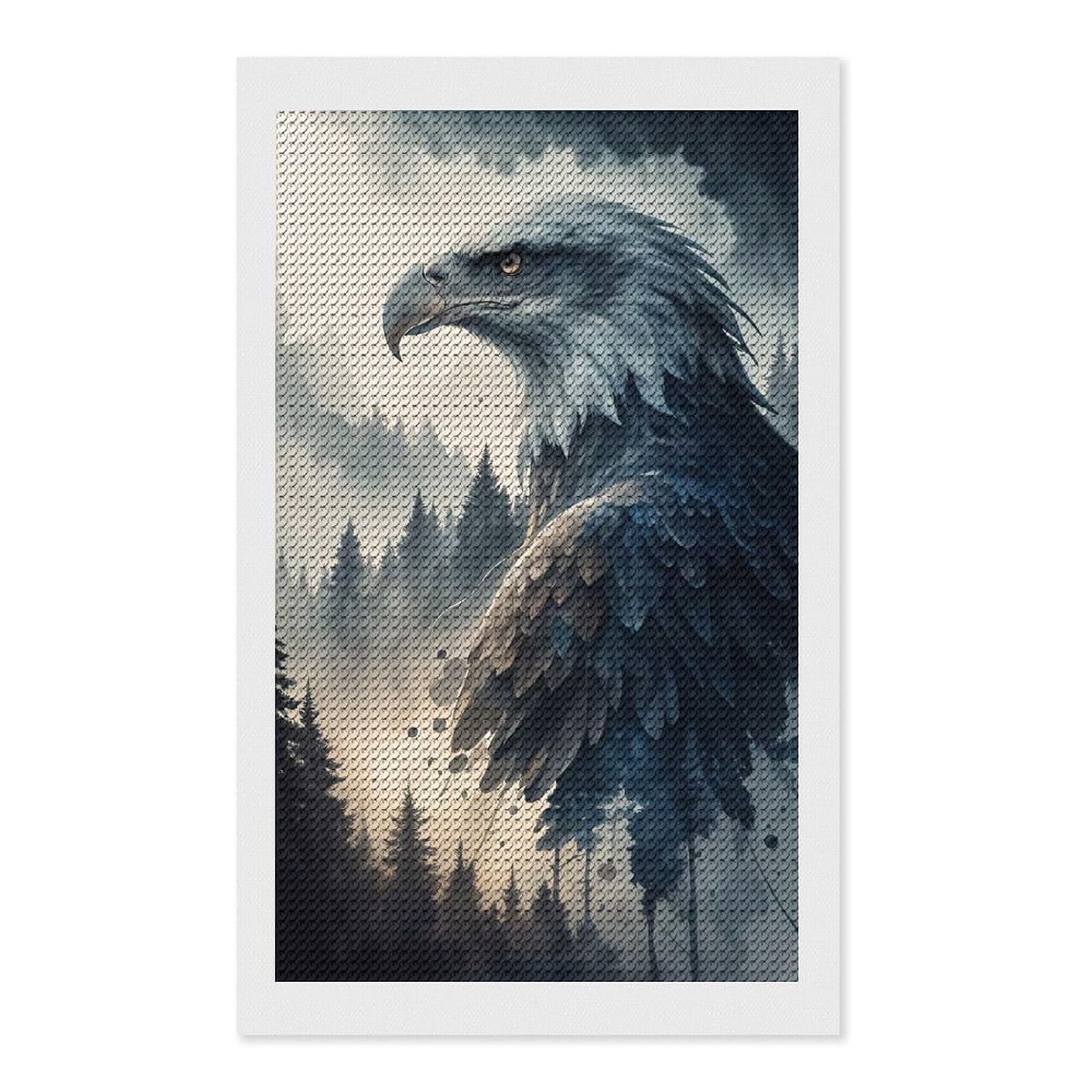 Junmoney Majestic Eagle in Misty Forest Crystal Diamond Art Kit 12"x20", Stress Relief Craft, Decorative Artwork, Vintage Style Decor, Birthday Gift