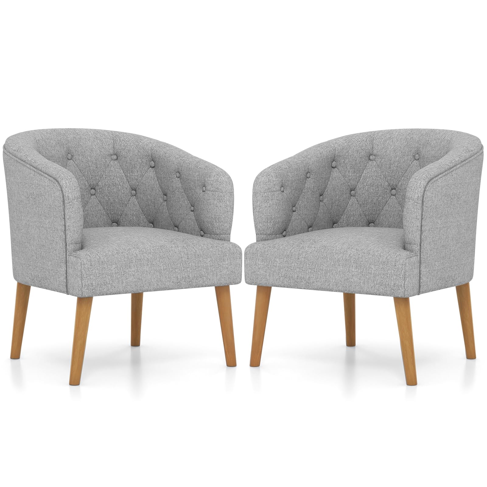 GOFLAME Accent Barrel Chair Modern Tub Club Chair with Solid Rubber Wood Legs, Button Tufted Design, Adjustable Foot Pads, Upholstered Armchair for Bedroom, Living Room, Study, Office, Gray