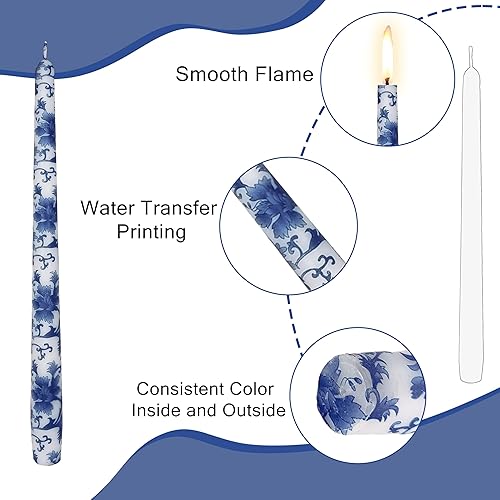 Miniatura 3 de Velas impresas azules y blancas sin aroma, candelabros de 10 pulgadas de altura, 2 piezas de velas cónicas hechas a mano para hogar, boda, cena,