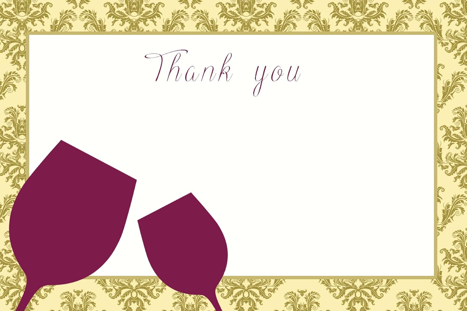 30 Blank Thank You Cards Gold Burgundy Damask Vintage Wine Tasting Party Bridal Shower Wedding + 30 White Envelopes