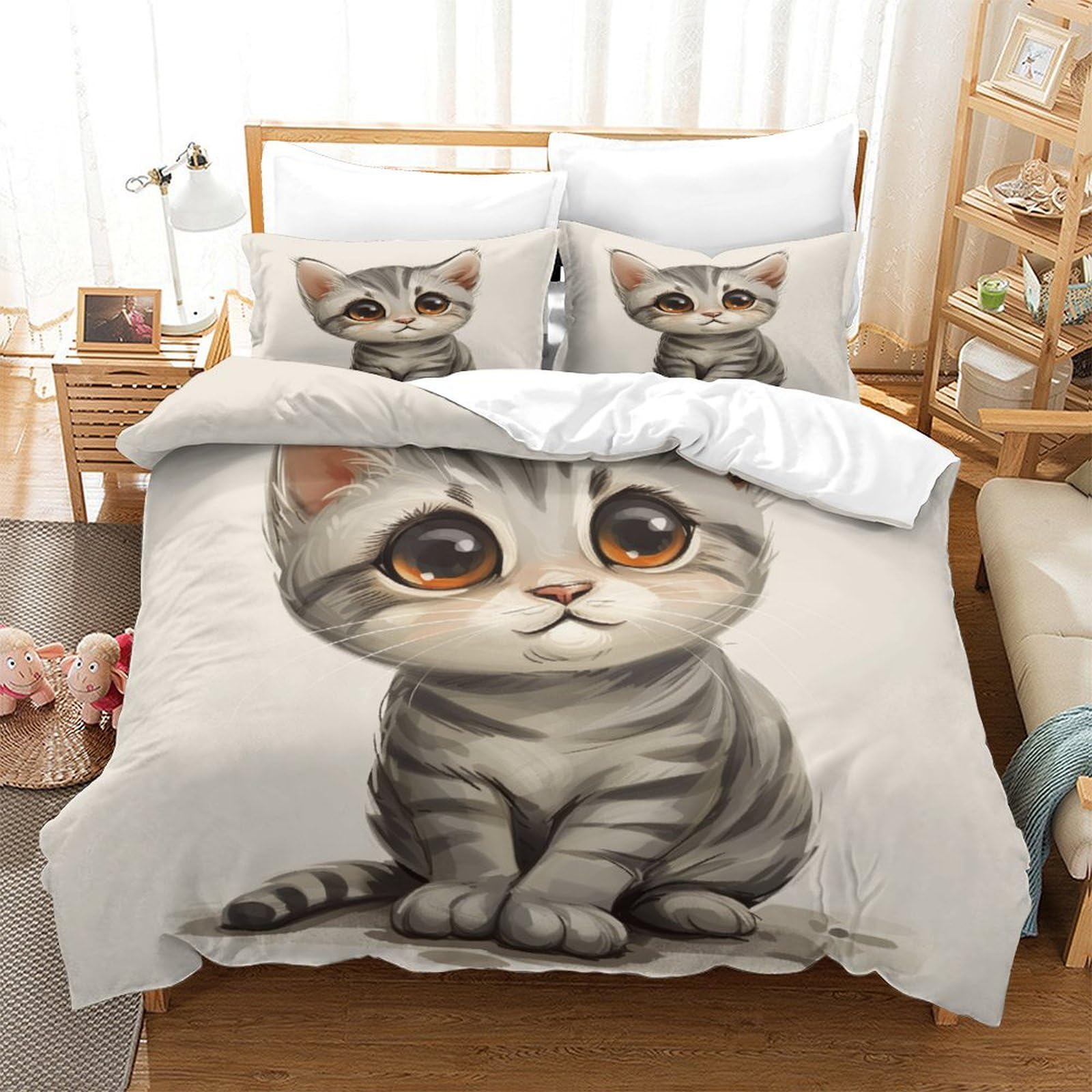 P1S9U7W5Y Adorable Cat 3D Printed Duvet Cover Set 3pcs Microfiber Cartoon Cat Bedding Set SuperKing
