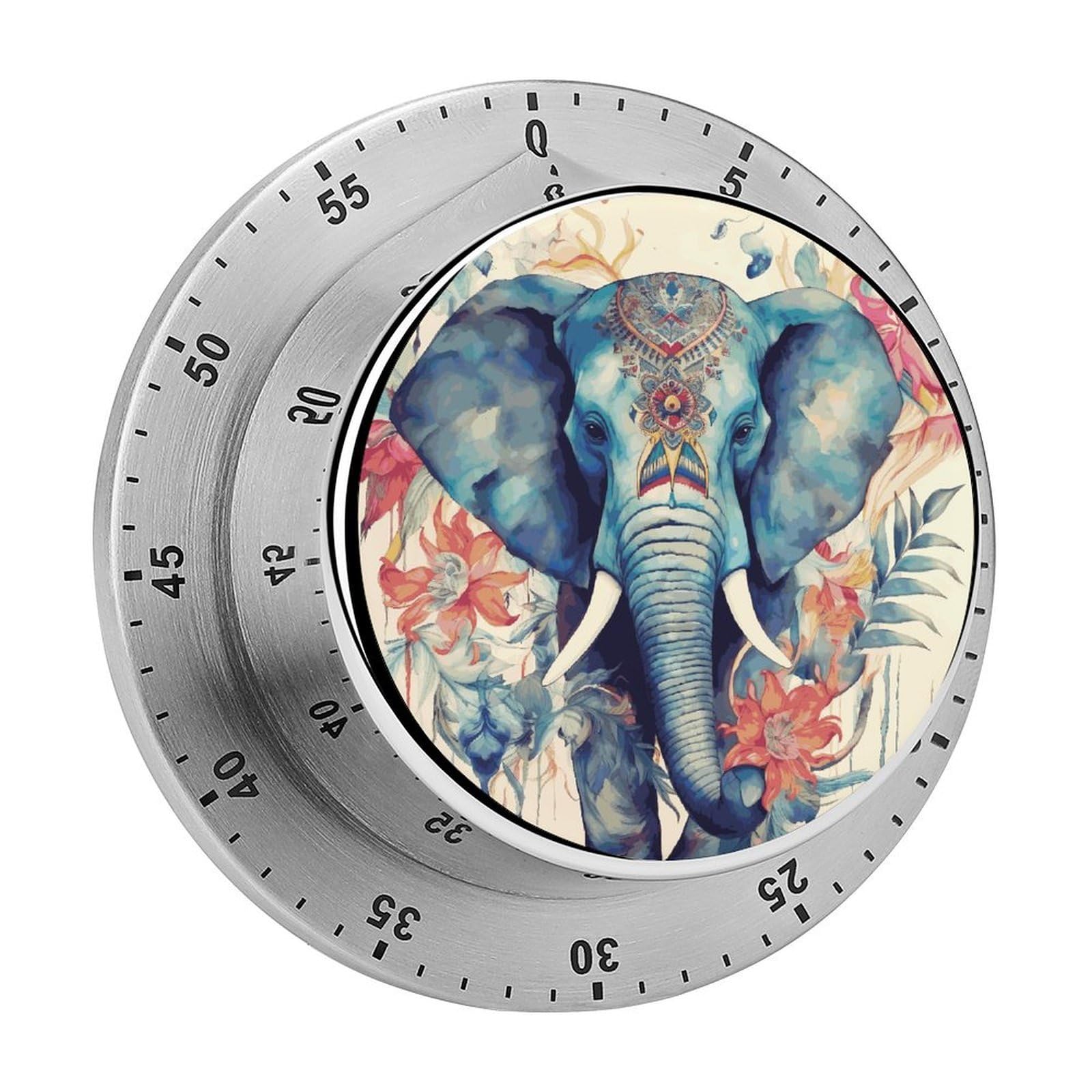 Peacock Feathers Elephant Timer Exquisite Stainless Steel Magnetic Timers Waterproof Durable Mechanical Countdown Countup for Loud Alarm for Baking Grilling Studying