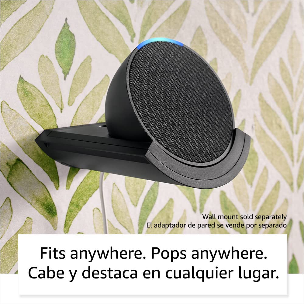 Echo Pop | Full sound compact smart speaker with Alexa | International Version with US Power Adaptor | Charcoal