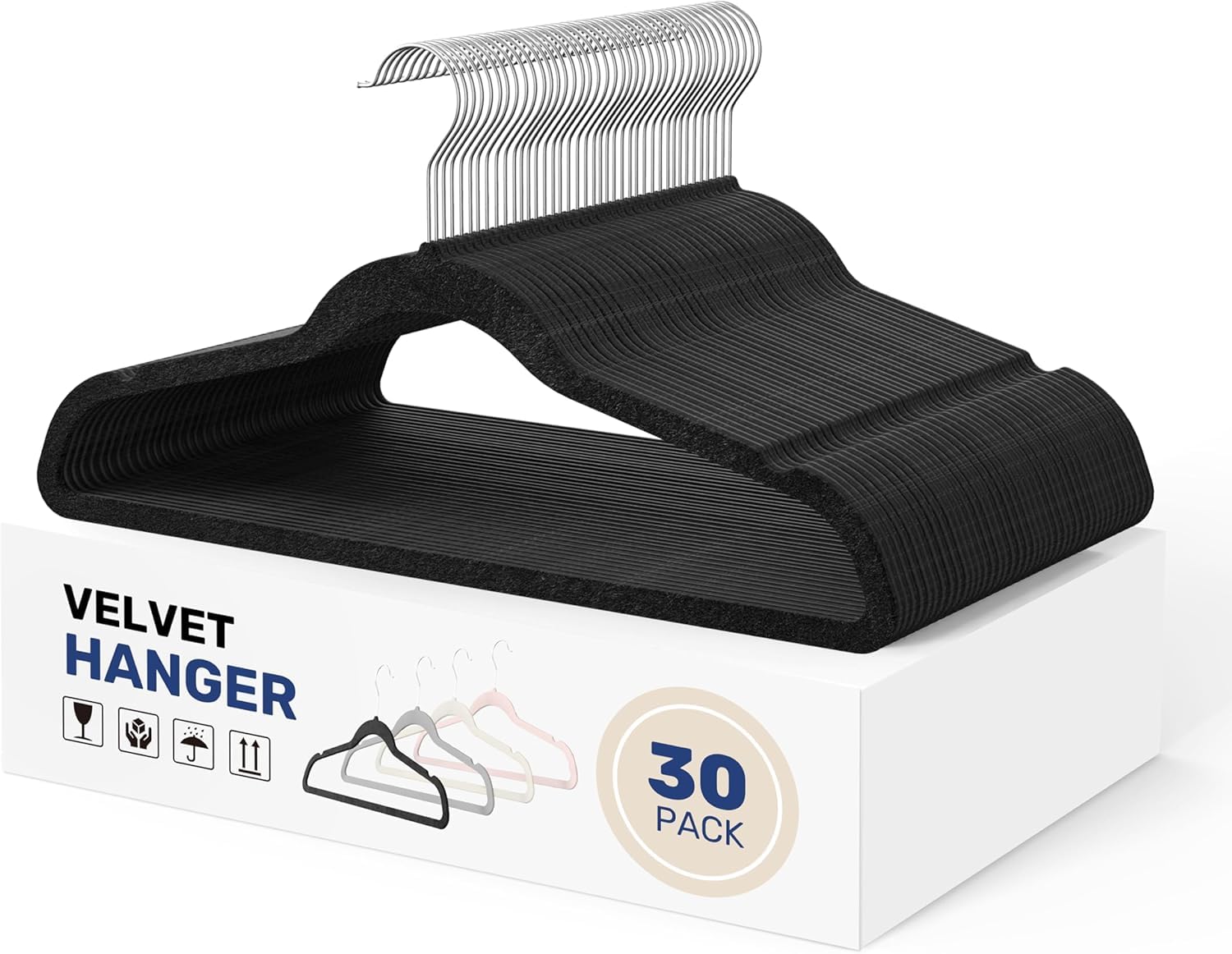SKY-TOUCH Velvet Hangers 30 Pack - Non-Slip Premium Hangers for Clothes, Felt heavy Duty Coat Hangers with 360° Swivel Hooks for Suits, Jackets, Trousers, Jeans,Black