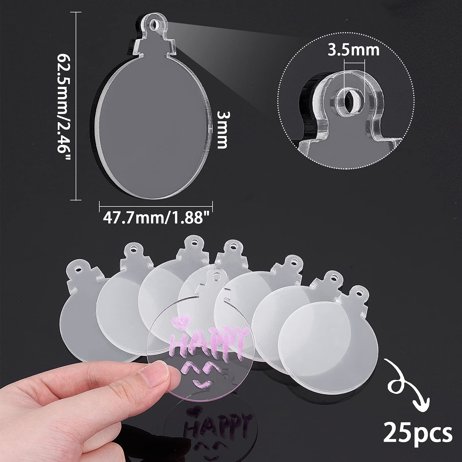 20 Pezzi Pendenti In Acrilico Trasparente NBEADS – Fogli Tondi 94x72.5 Mm, Con Foro 4mm, Per Fai-da-te E Portachiavi - 3