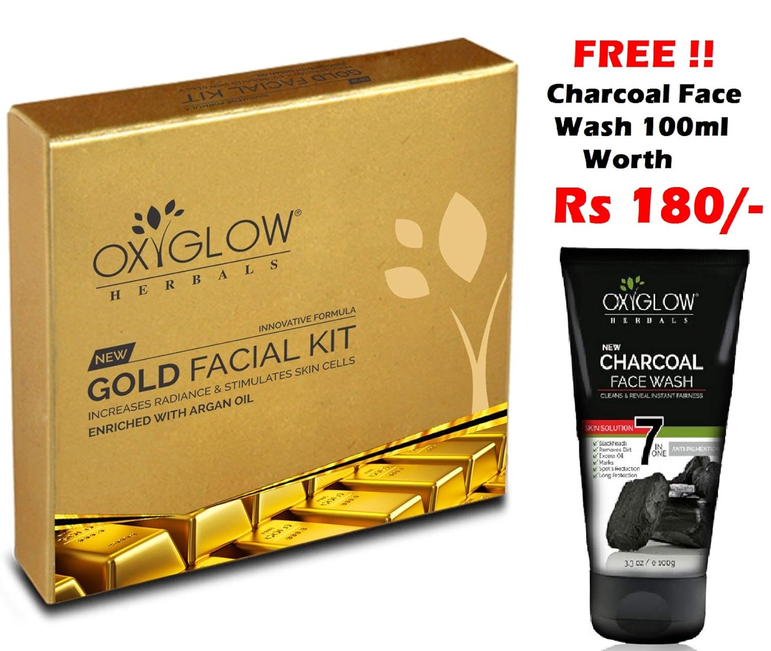 OxyGlow Gold Facial Kit 63gm (Free Oxy Charcoal Face Wash 100ml