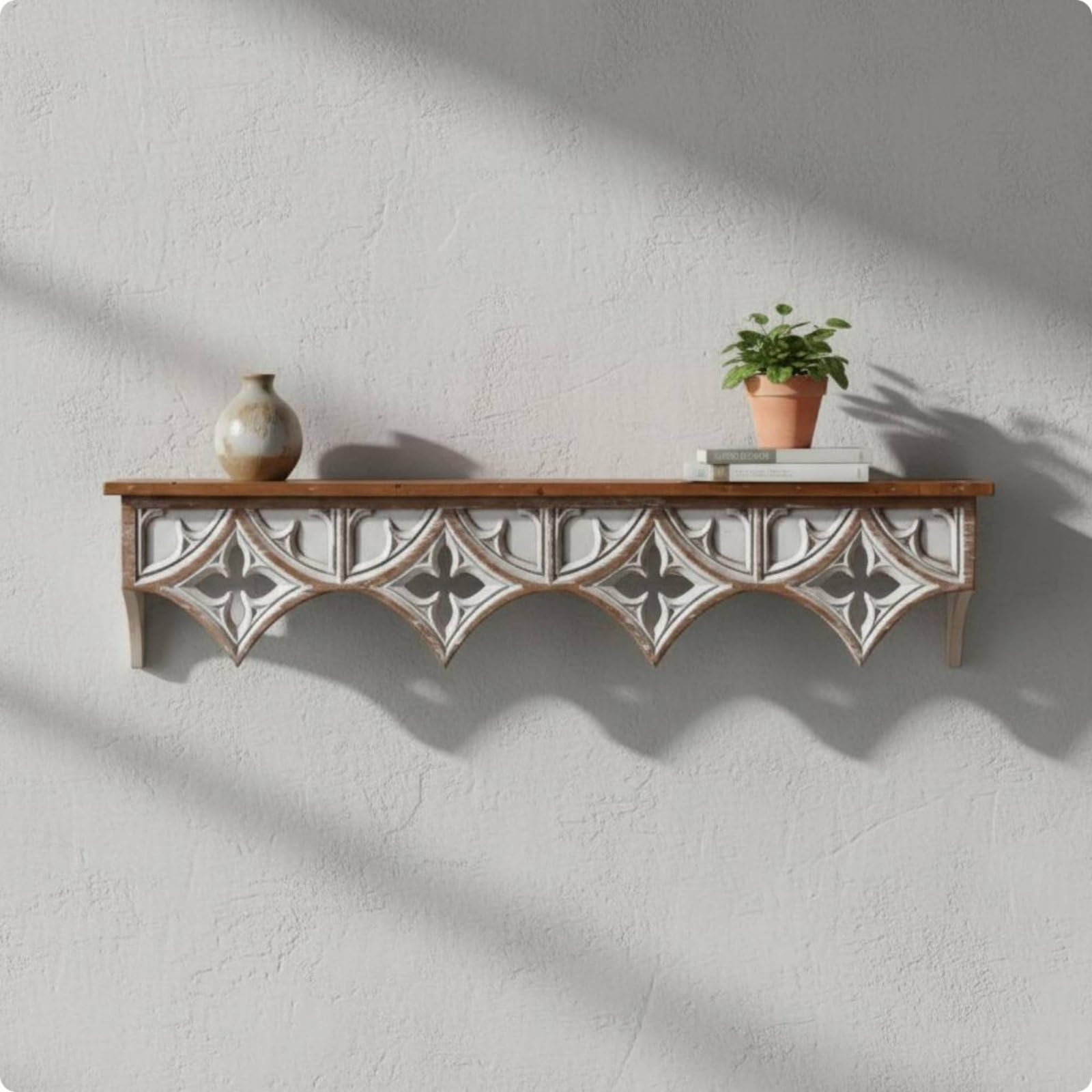 Mensola da Parete Mensola Scaffale Ripiano Decorazione in Legno Massello Stile Country per Mettere Accessori Adatta a Soggiorno Camera Ingresso, 40 Cm