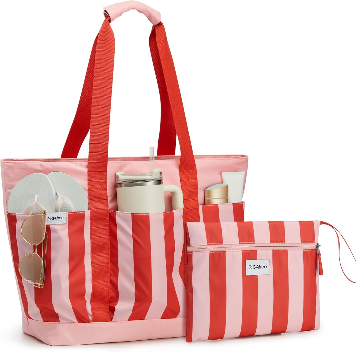 G4Free Beach Bag,Waterproof Beach Tote Pool Bags for Women,Compatible with Stanley Cup,Foldablefor Weekender Travel