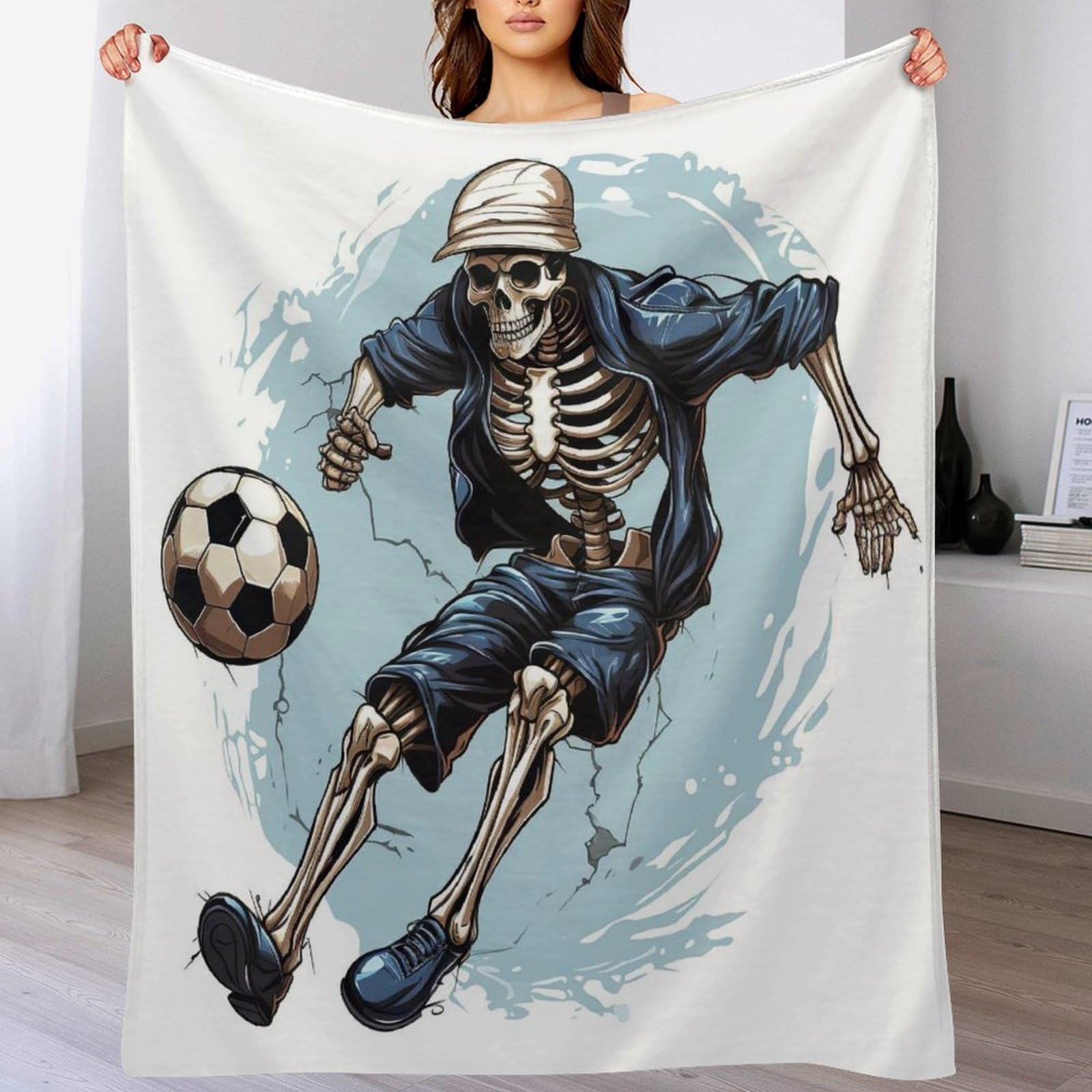 Couverture polaire football 130x180cm, plaid canapé doux pour enfant