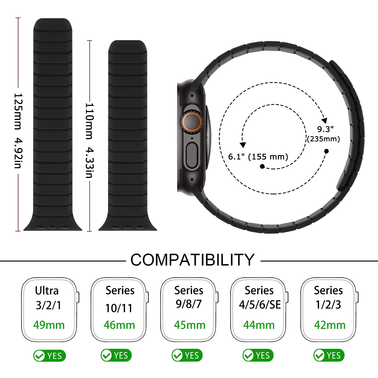 Tasikar Bransoleta magnetyczna kompatybilna z Apple Watch 49mm 46mm 45mm 44mm 42mm 41mm 40mm 38mm Miękki silikonowy pasek wymienny kompatybilna z Ultra SE Series10 9 8 7 6 5 4 3 2 1