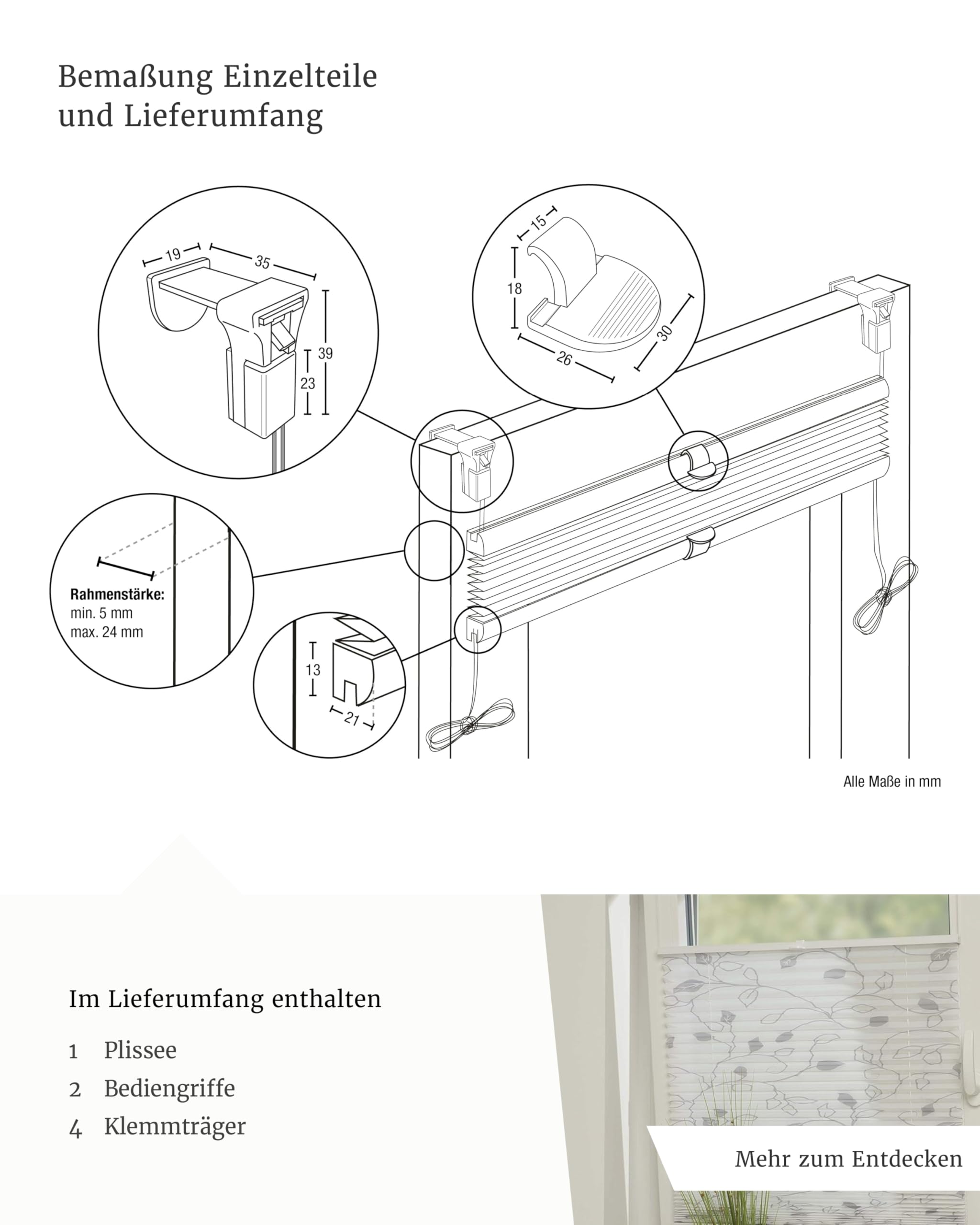 by Garesa Fenster Klemmfix Plissee ohne Bohren 80 x 130 cm Burnout Streifen, Weiß - Lichtdurchlässiger Fenster Sichtschutz und Fenster Deko, Faltrollo