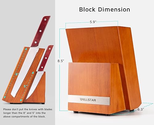 Miniatura 7 de WELLSTAR - Bloque de cuchillos de cocina con 14 ranuras, soporte para cuchillos de madera natural sin cuchillos, almacenamiento de cuchillos de