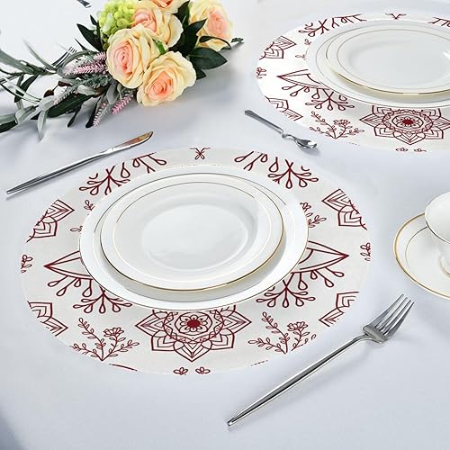 Miniatura 6 de Juego de 6 manteles individuales redondos bohemios, de ojos malvados, rojos, impermeables, para interiores, para mesa de comedor, Redondo, 15.4 x