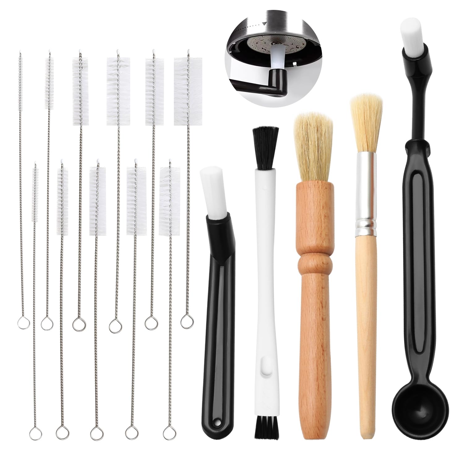 Juego de 15 cepillos de limpieza para cafetera, cepillo de limpieza para cafetera, cepillo de café, cepillo de cocina, soporte para cafetera, accesorios de limpieza